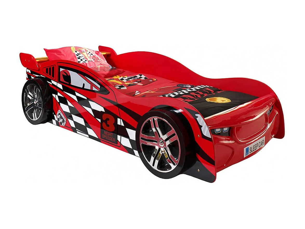 TURBO - Lit Voiture de Course 90x200cm + Armoire 1 Porte