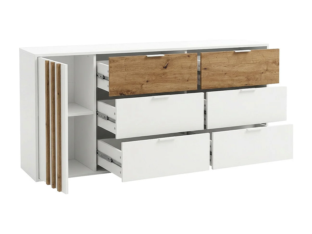 Commode - 6 tiroirs et 1 porte - Blanc et naturel - TUNALO