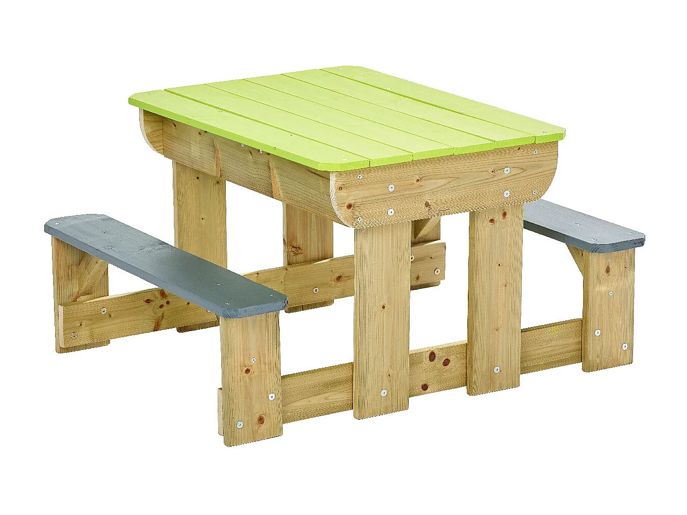Kangui - Table de pique-nique en bois massif pour enfants avec bancs et bacs en plastiques