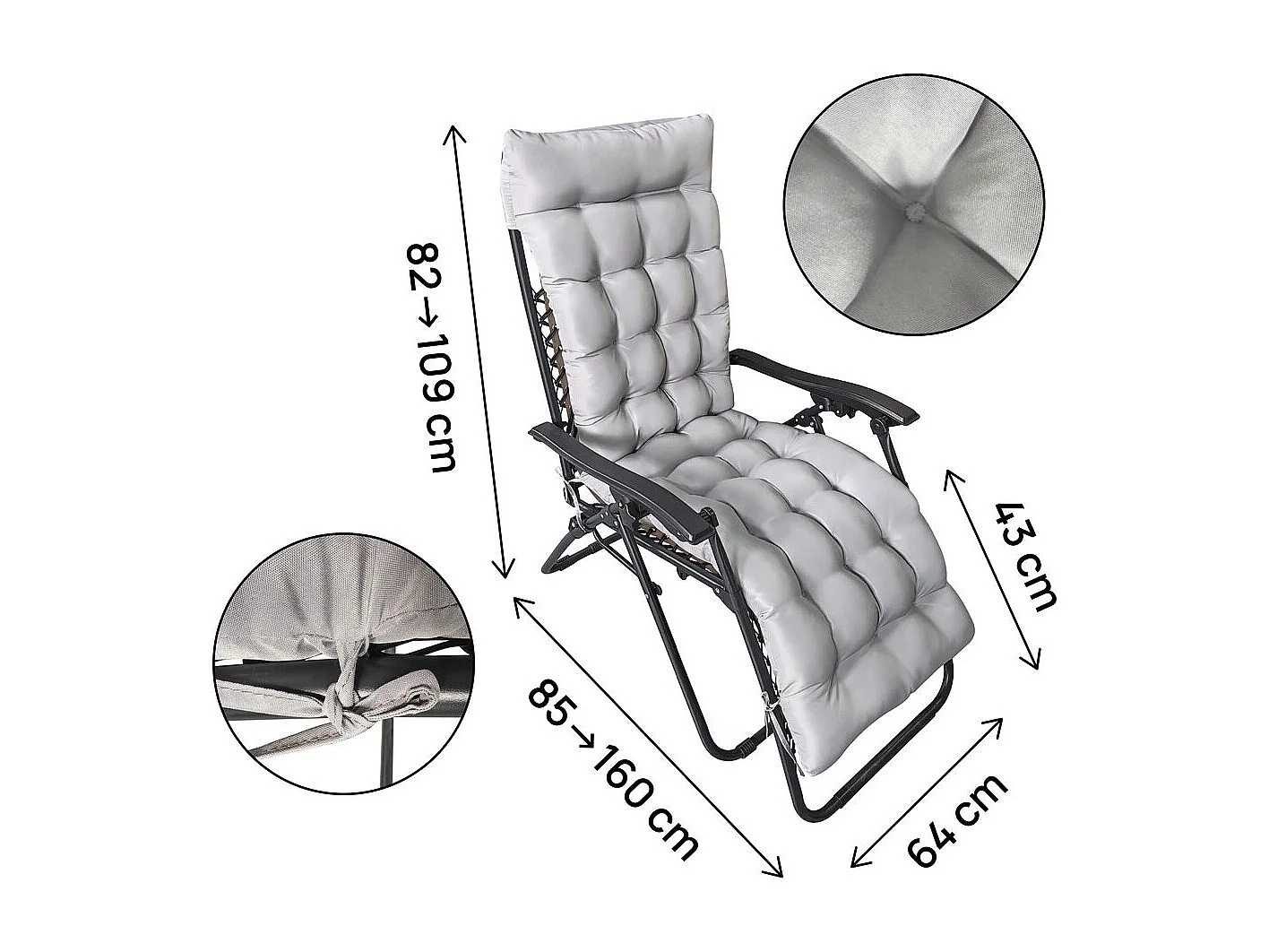 Schwerkraftfreier Relax-Gartensessel mit gestepptem Kissen "Sintra" - Taupe