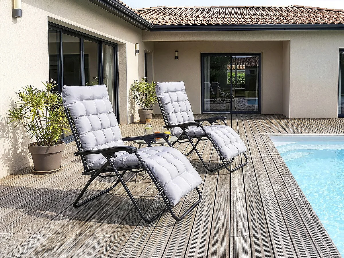 Fauteuil de jardin relax zéro gravité avec coussin matelassé "Sintra" - Taupe