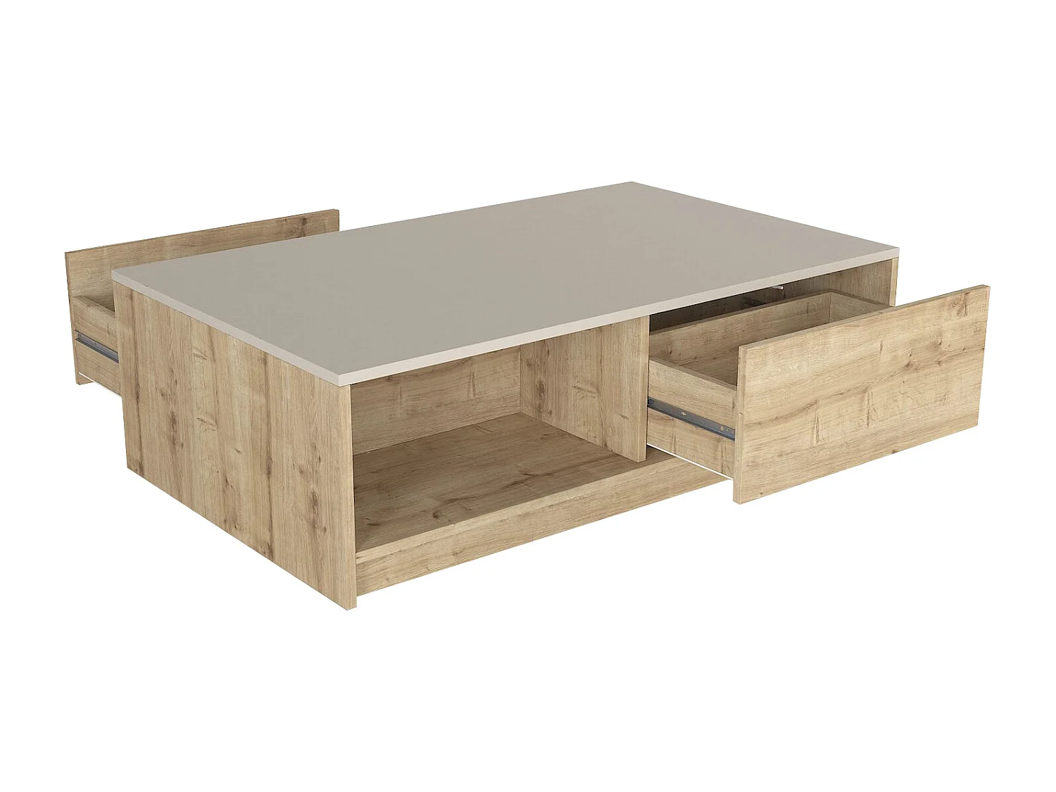Table basse avec 2 tiroirs et 2 niches - Naturel clair et Beige - ZEFYNA