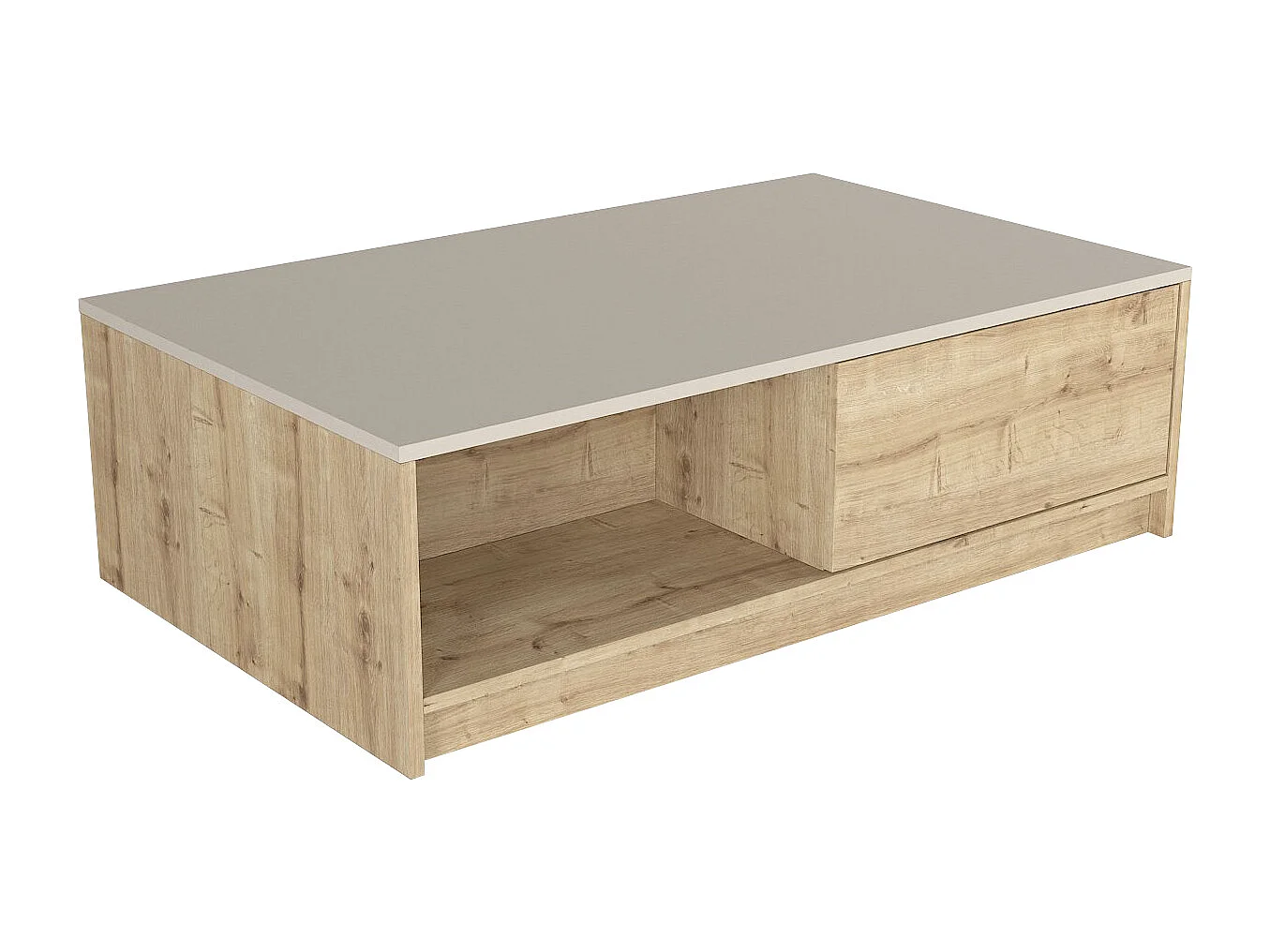 Table basse avec 2 tiroirs et 2 niches - Naturel clair et Beige - ZEFYNA