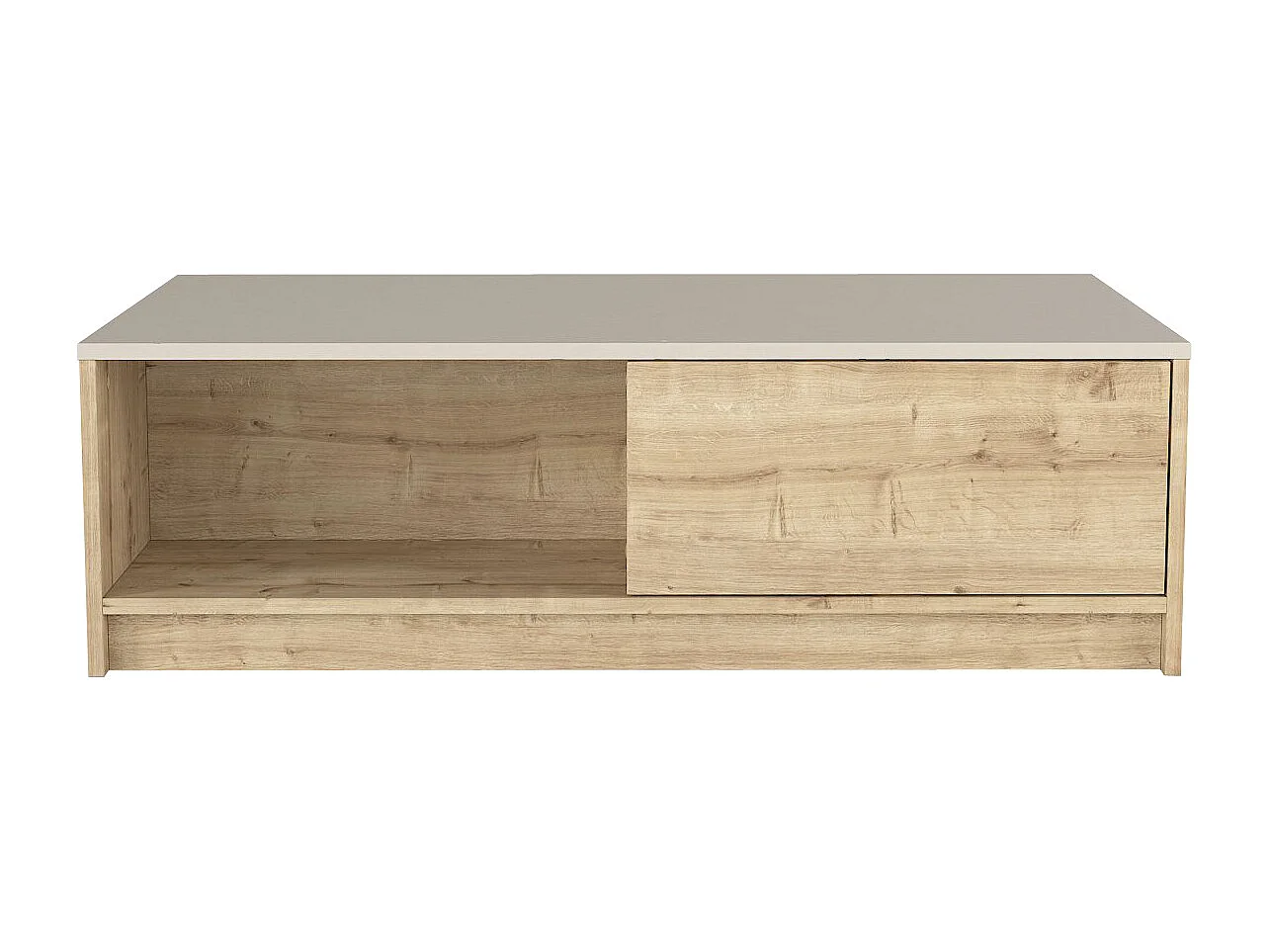 Table basse avec 2 tiroirs et 2 niches - Naturel clair et Beige - ZEFYNA