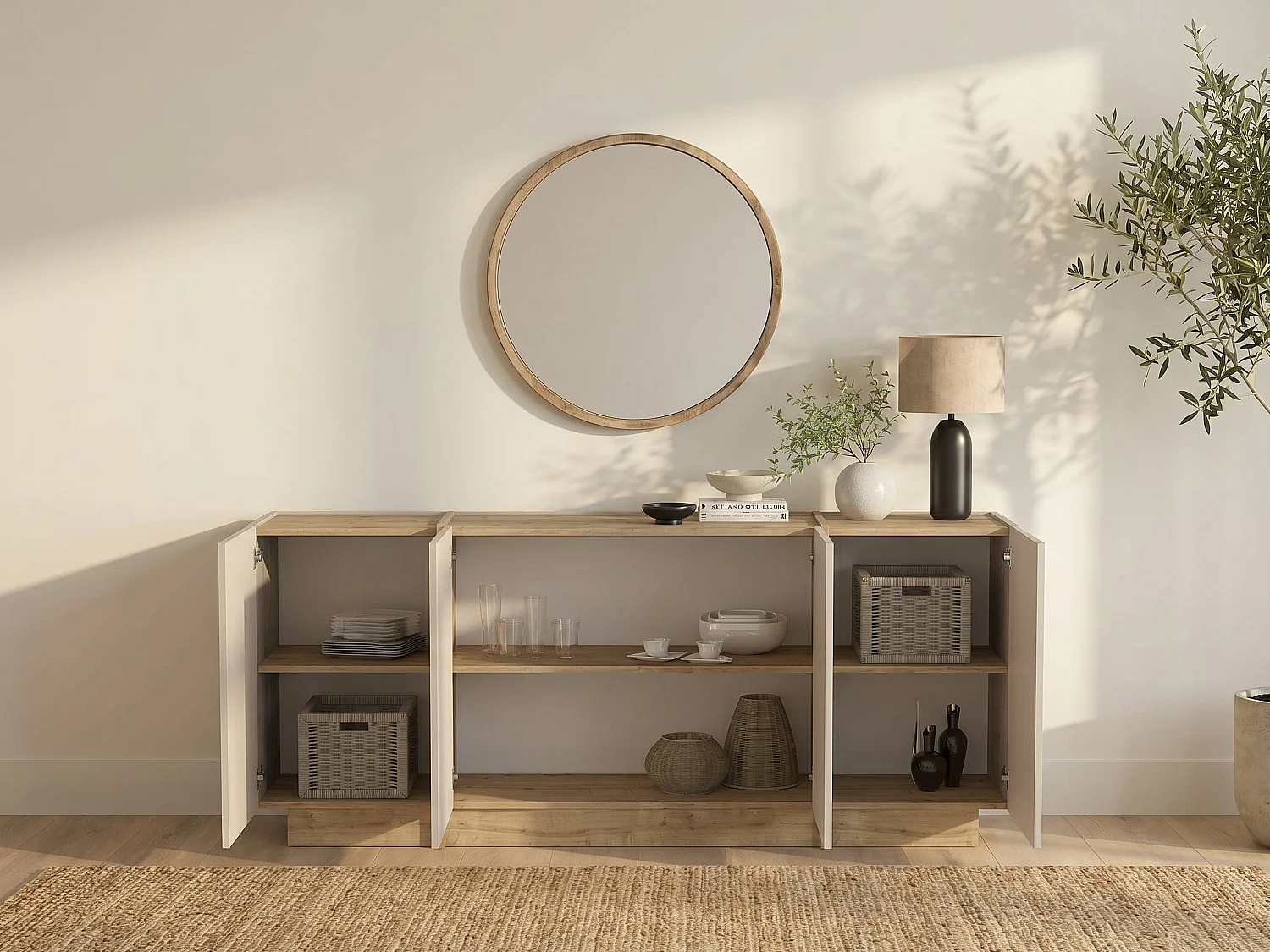 Buffet avec 4 portes - Beige et naturel clair - JEYANI