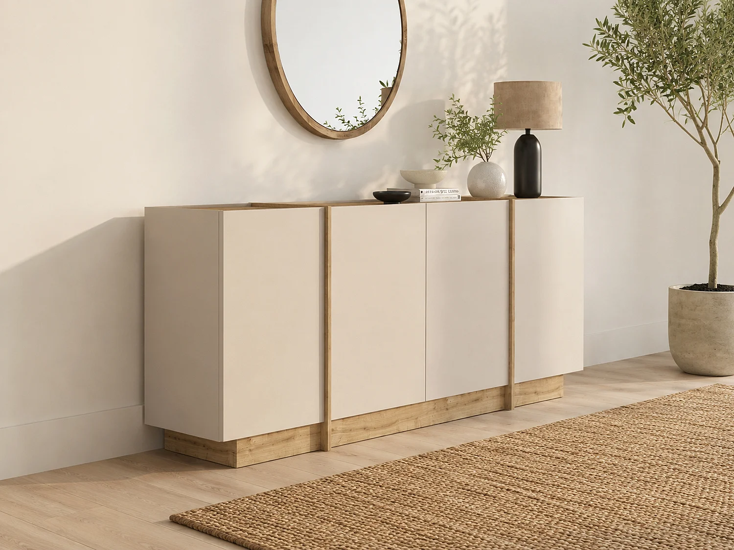 Buffet avec 4 portes - Beige et naturel clair - JEYANI
