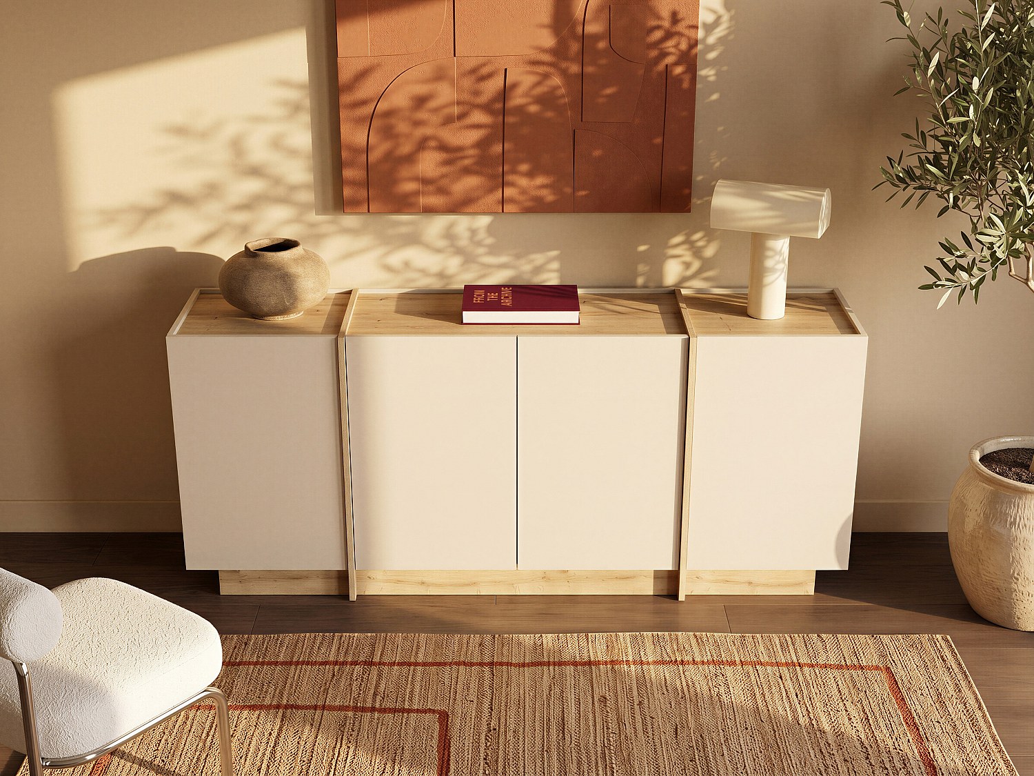 Sideboard mit 4 Türen - Beige und Naturfarben hell - JEYANI