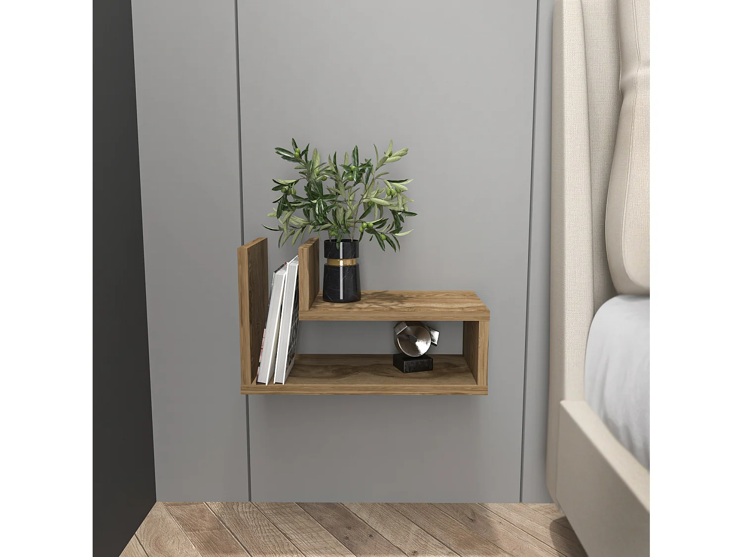 Decorotika Lara Floating Nightstand L Shaped - W 45 cm x H 26.8 cm x D 22 cm