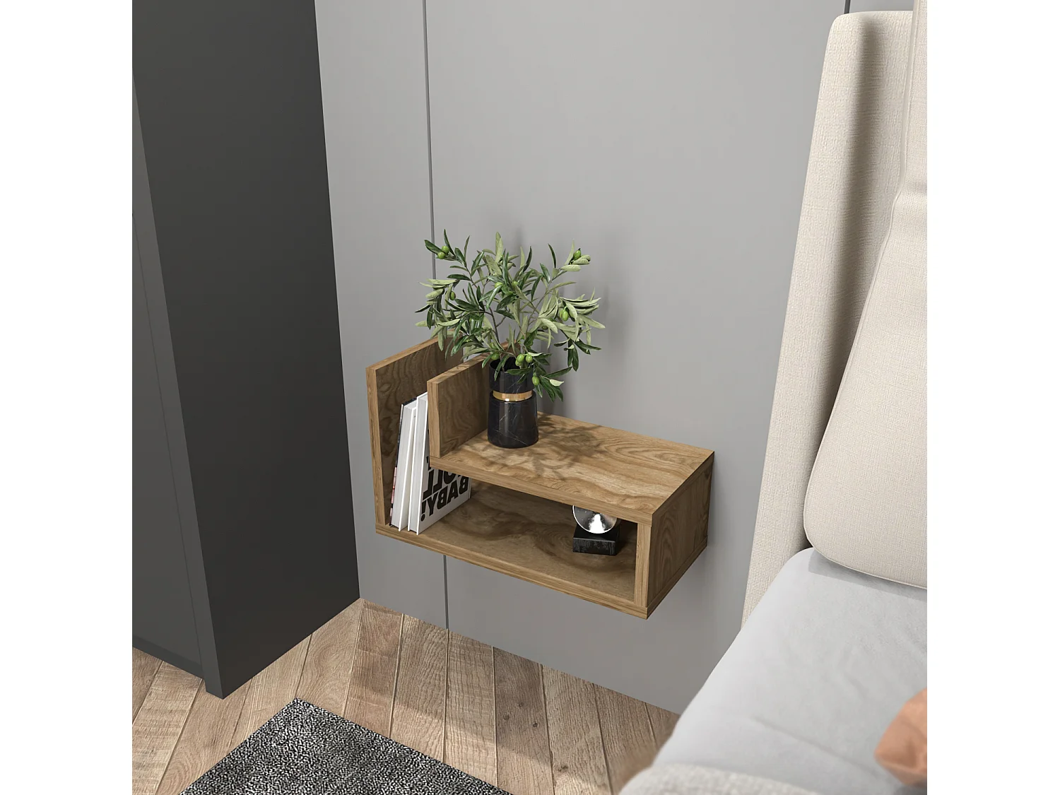 Decorotika Lara Floating Nightstand L Shaped - W 45 cm x H 26.8 cm x D 22 cm