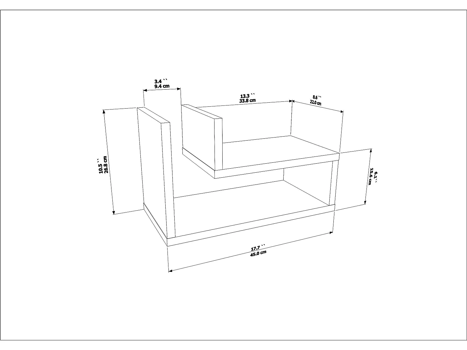 Decorotika Lara Floating Nightstand L Shaped - W 45 cm x H 26.8 cm x D 22 cm