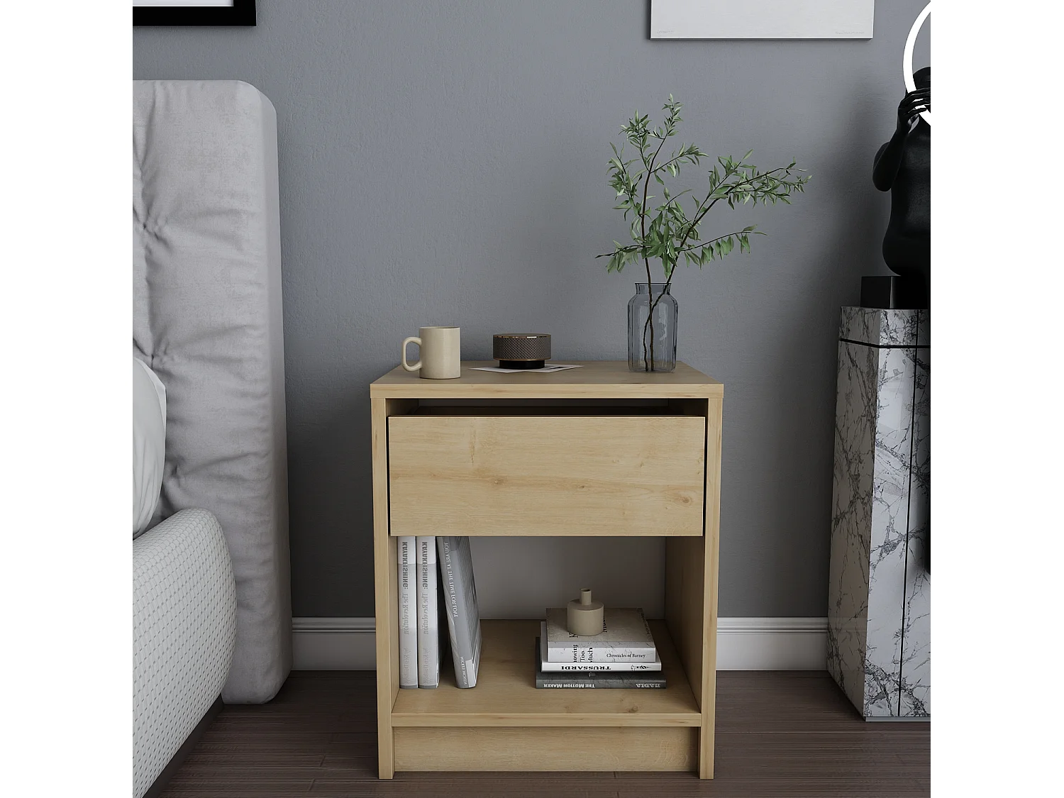 Decorotika Sheridan Nightstand with Drawer and Open Shelf - 44,4 cm W x 52.5 cm H x 31,7 cm D