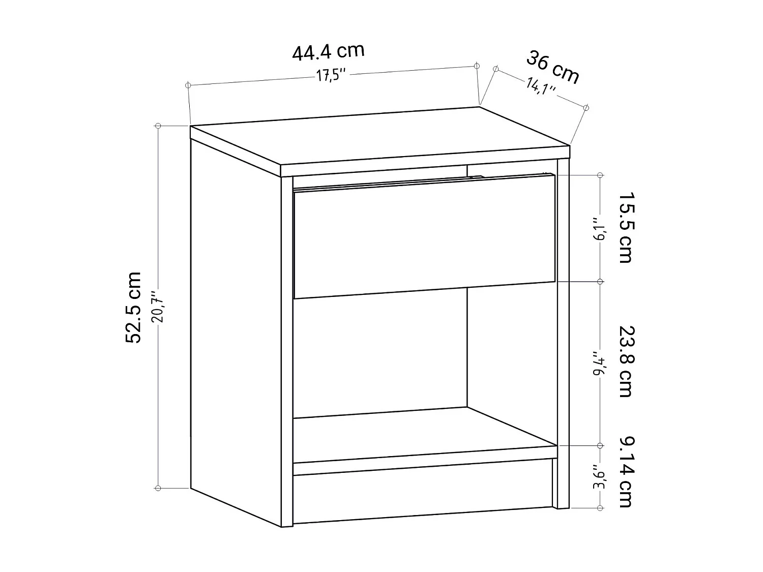 Decorotika Sheridan Nightstand with Drawer and Open Shelf - 44,4 cm W x 52.5 cm H x 31,7 cm D