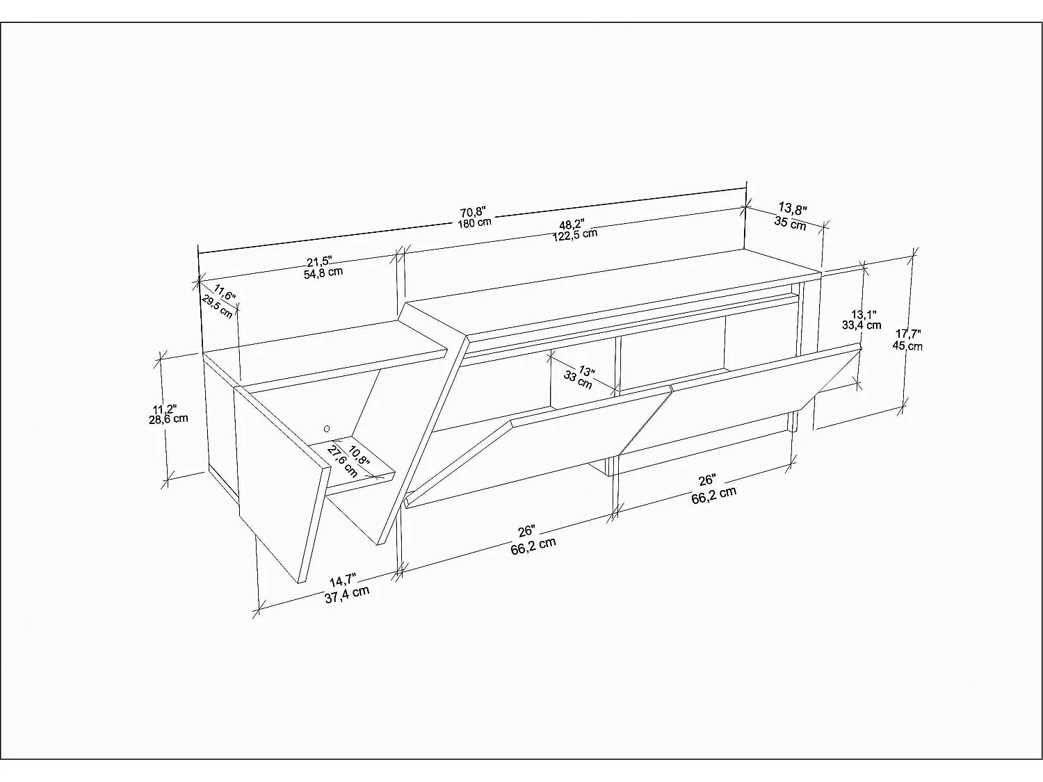 Zonas 180 cm wide TV stand with Cabinets for TVs up to 55 inches