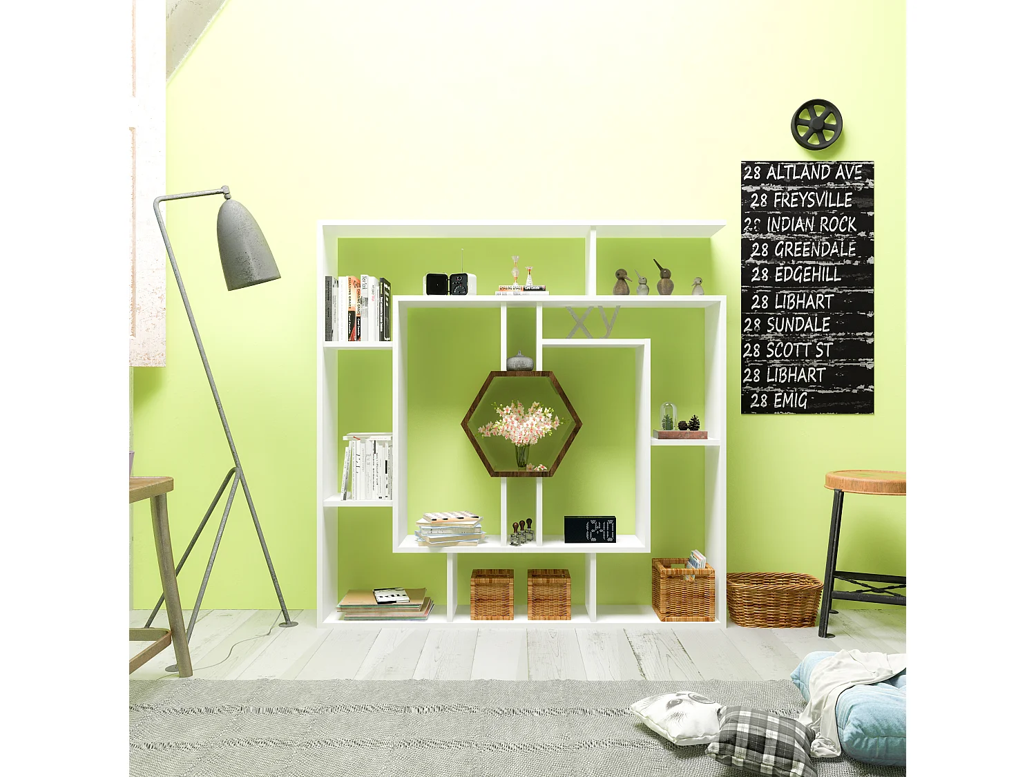 Decorotika Labrina Geometric Design Bookcase - 134 cm H x 134 cm W x 23 cm D
