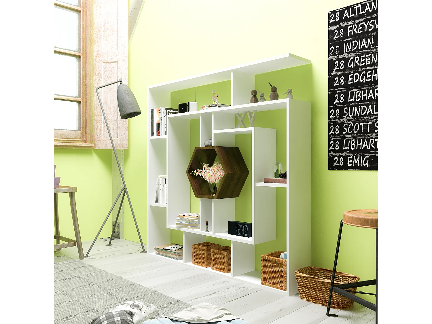 Decorotika Labrina Geometric Design Bookcase - 134 cm H x 134 cm W x 23 cm D