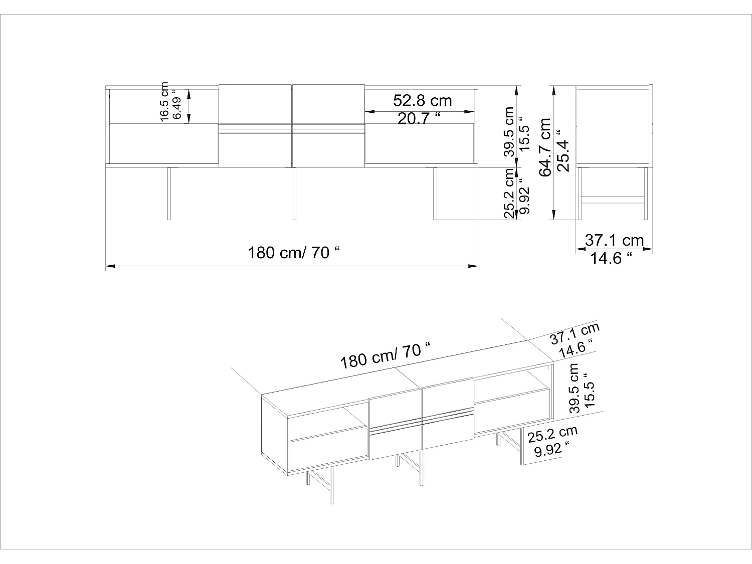 Decorotika Derin Sideboard 180 cm Wide with Cabinets