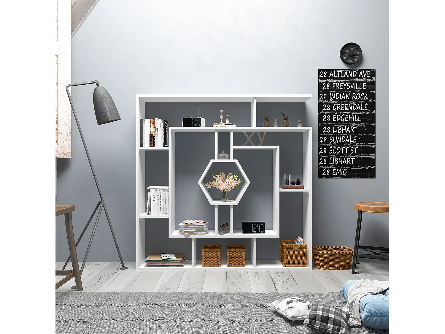 Decorotika Labrina Geometric Design Bookcase - 134 cm H x 134 cm W x 23 cm D