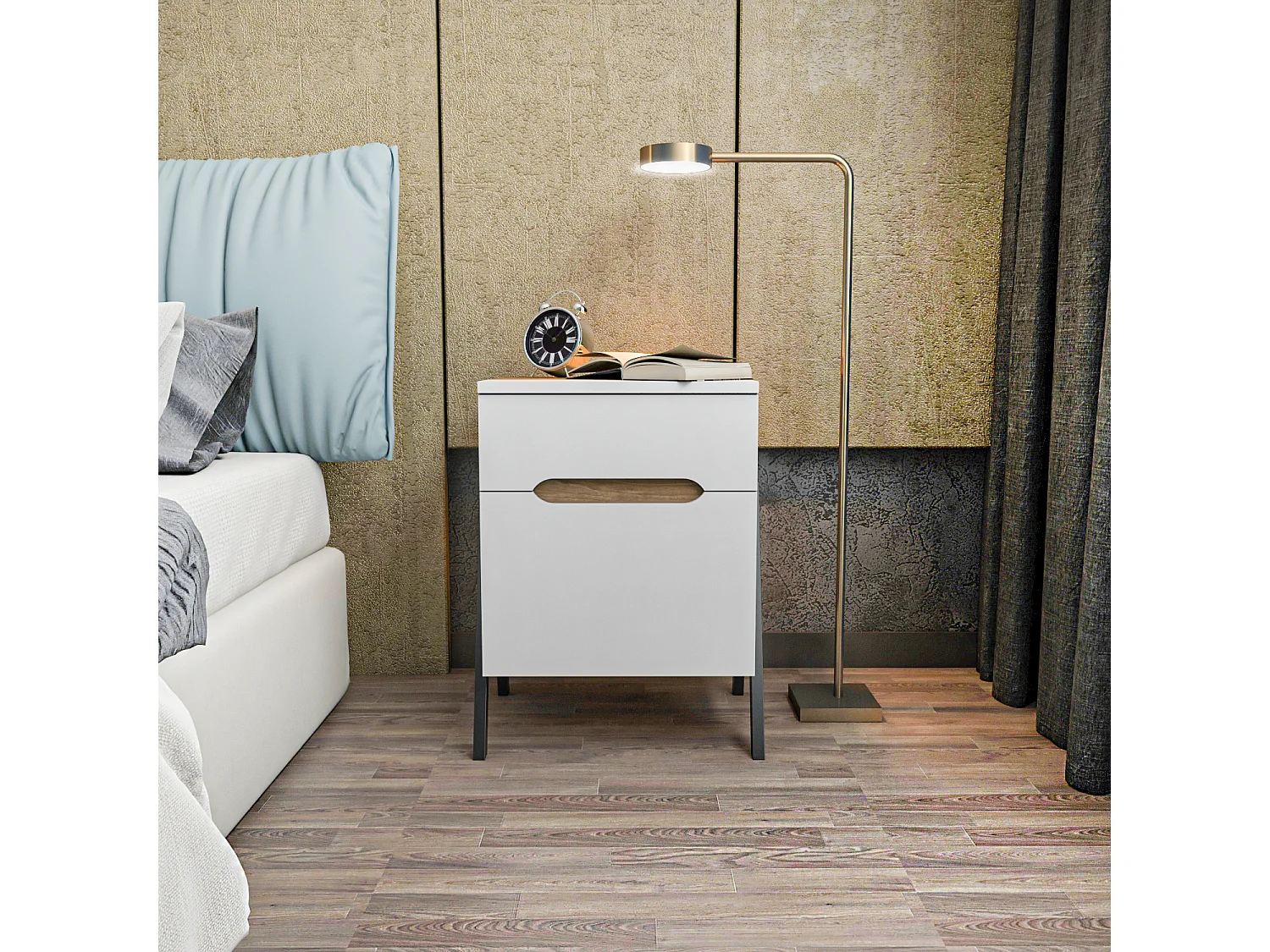 Decorotika Neva Nightstand with Drawer and Cabinet - 45 cm W  x 64 cm H x 38 cm D