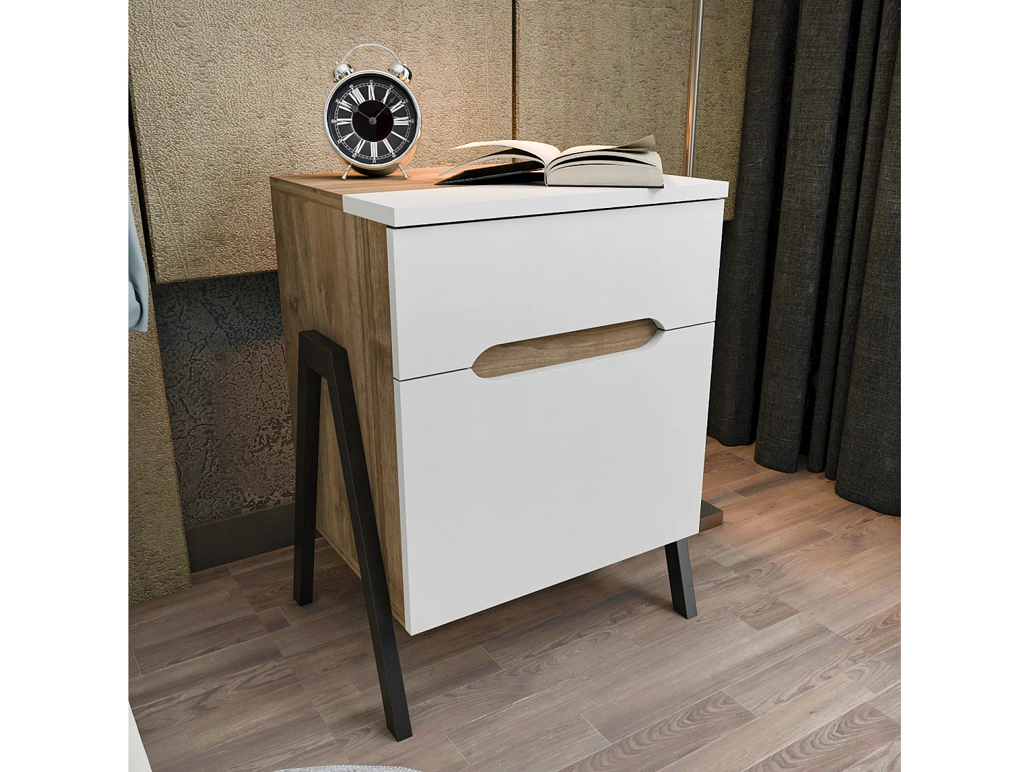 Decorotika Neva Nightstand with Drawer and Cabinet - 45 cm W  x 64 cm H x 38 cm D