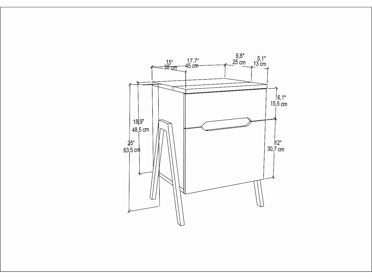 Decorotika Neva Nightstand with Drawer and Cabinet - 45 cm W  x 64 cm H x 38 cm D