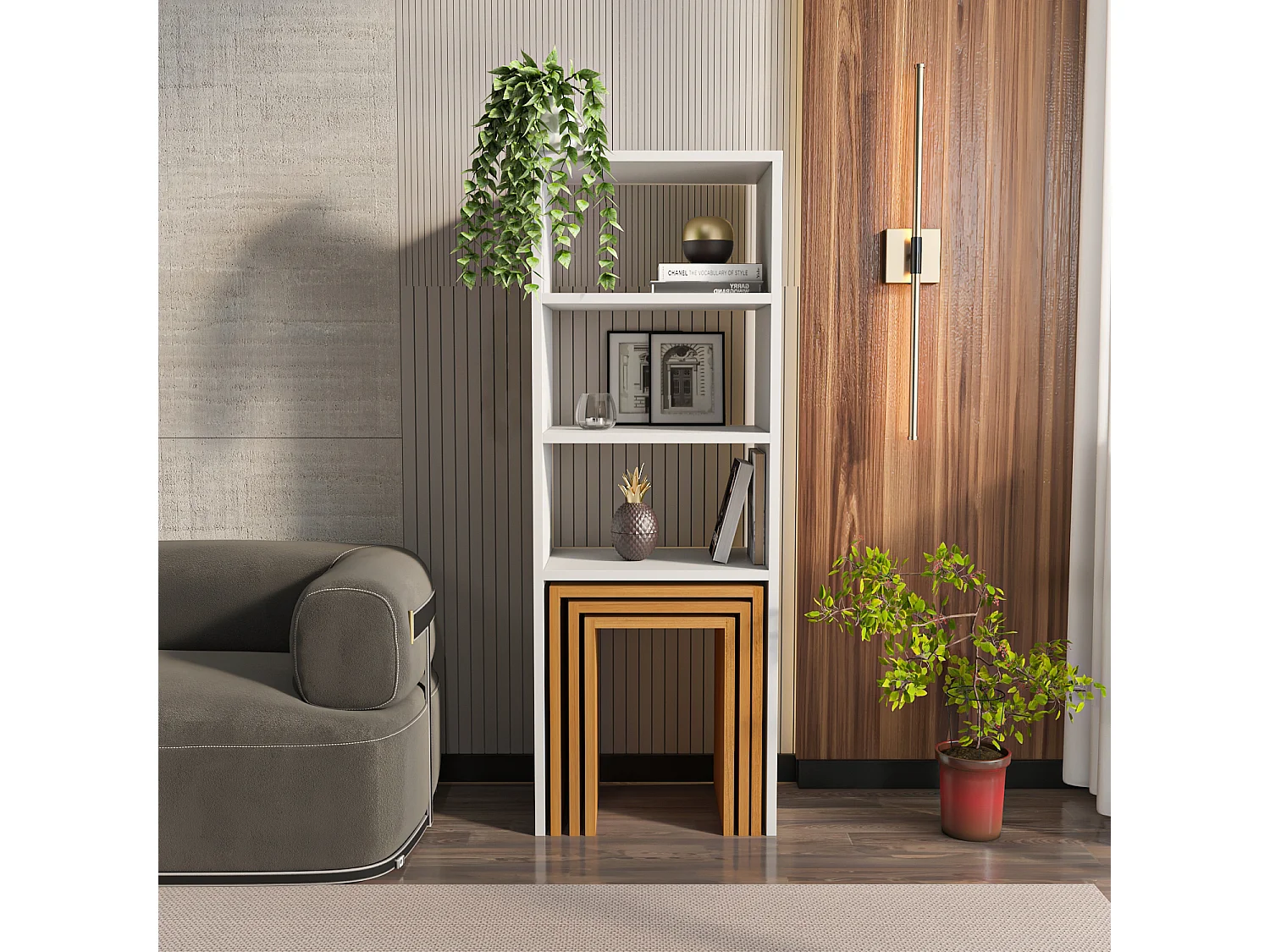 Decorotika Modern Melo 120 CM Bookcase with Included Nesting Tables