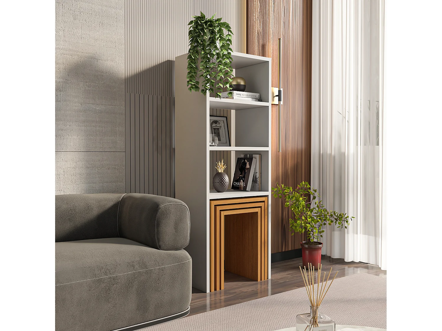 Decorotika Modern Melo 120 CM Bookcase with Included Nesting Tables
