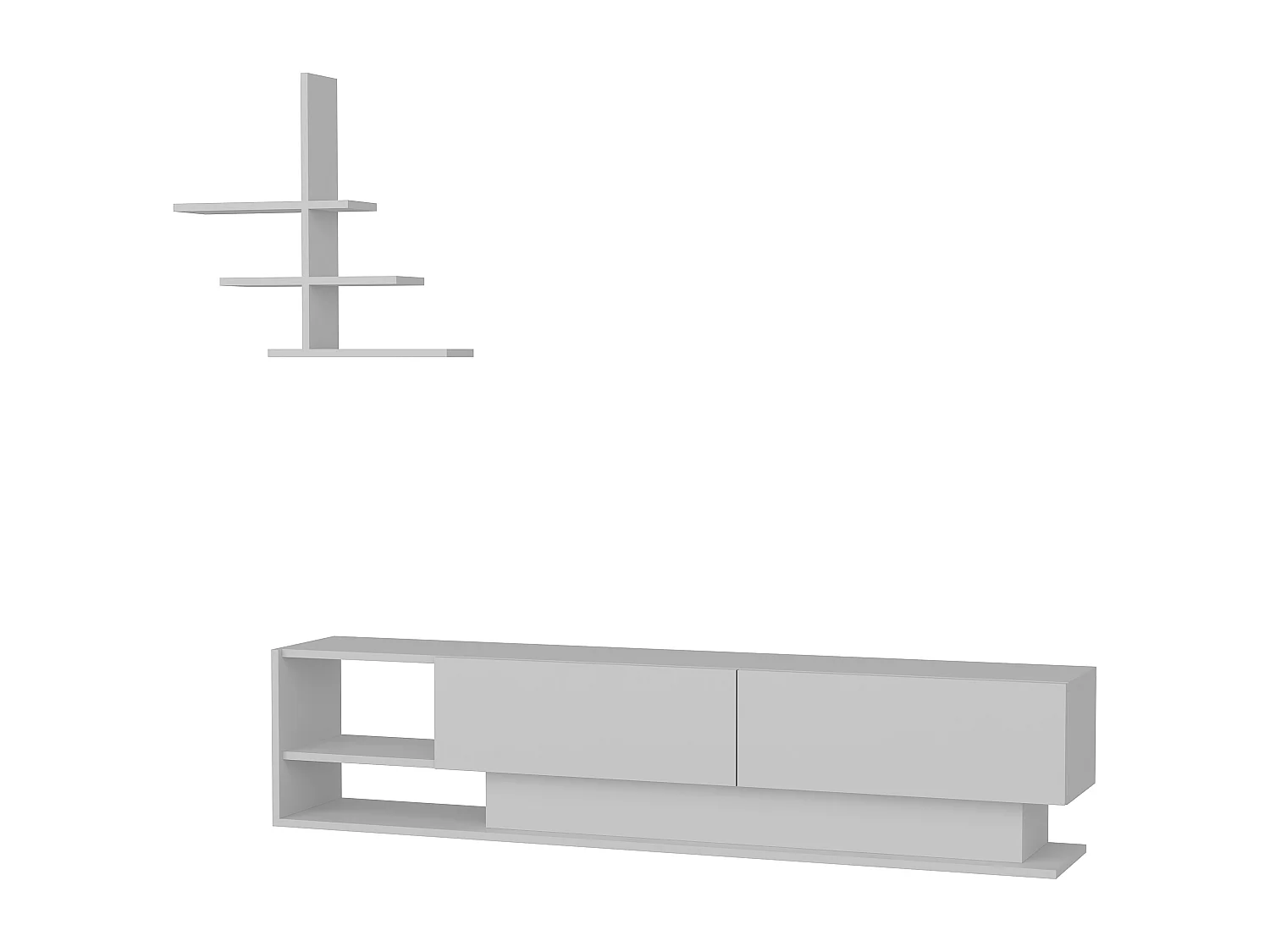 Decorotika Liza TV Unit for TVs up to 65 inches with Dropdown Cabinets and Open Shelves (Wall Shelf Included)