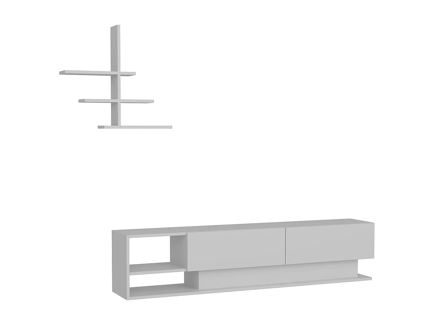 Decorotika Liza TV Unit for TVs up to 65 inches with Dropdown Cabinets and Open Shelves (Wall Shelf Included)