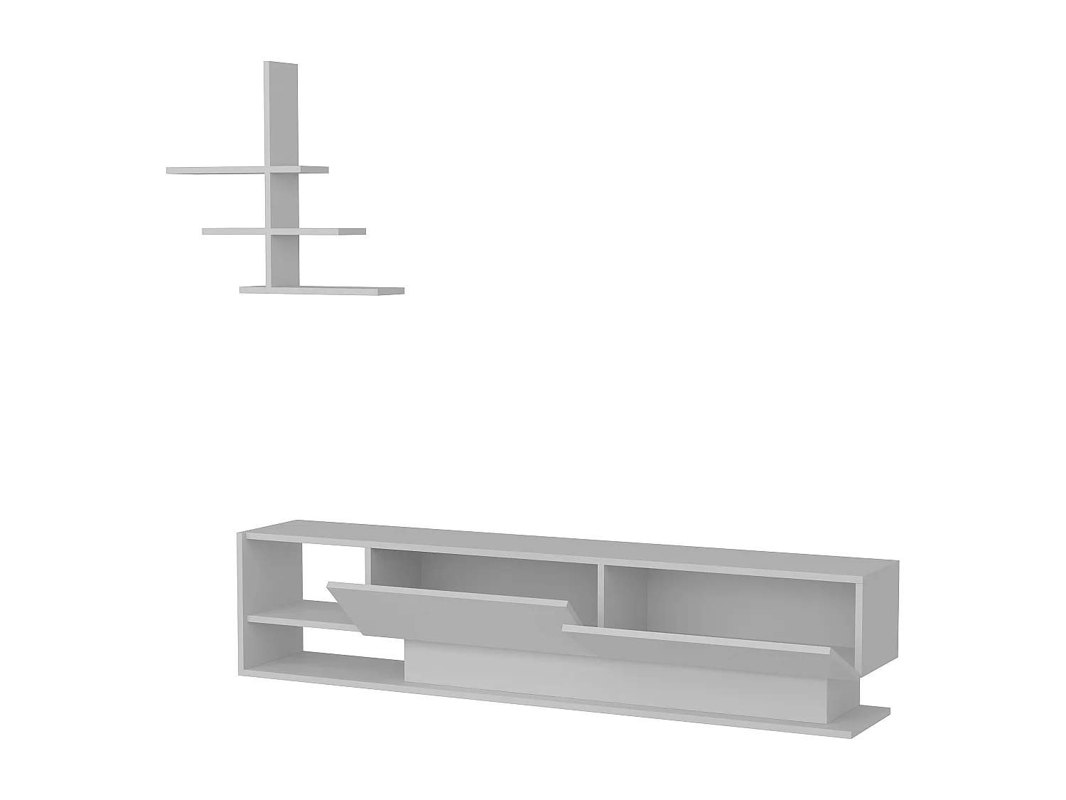 Decorotika Liza TV Unit for TVs up to 65 inches with Dropdown Cabinets and Open Shelves (Wall Shelf Included)