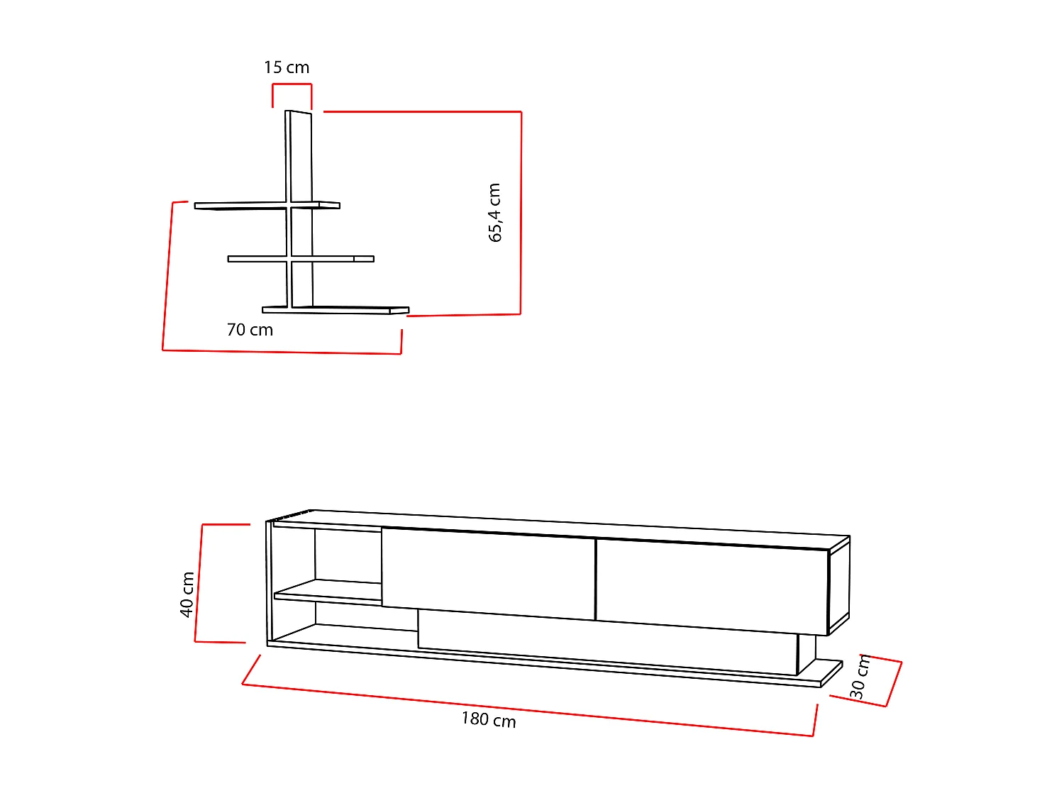 Decorotika Liza TV Unit for TVs up to 65 inches with Dropdown Cabinets and Open Shelves (Wall Shelf Included)
