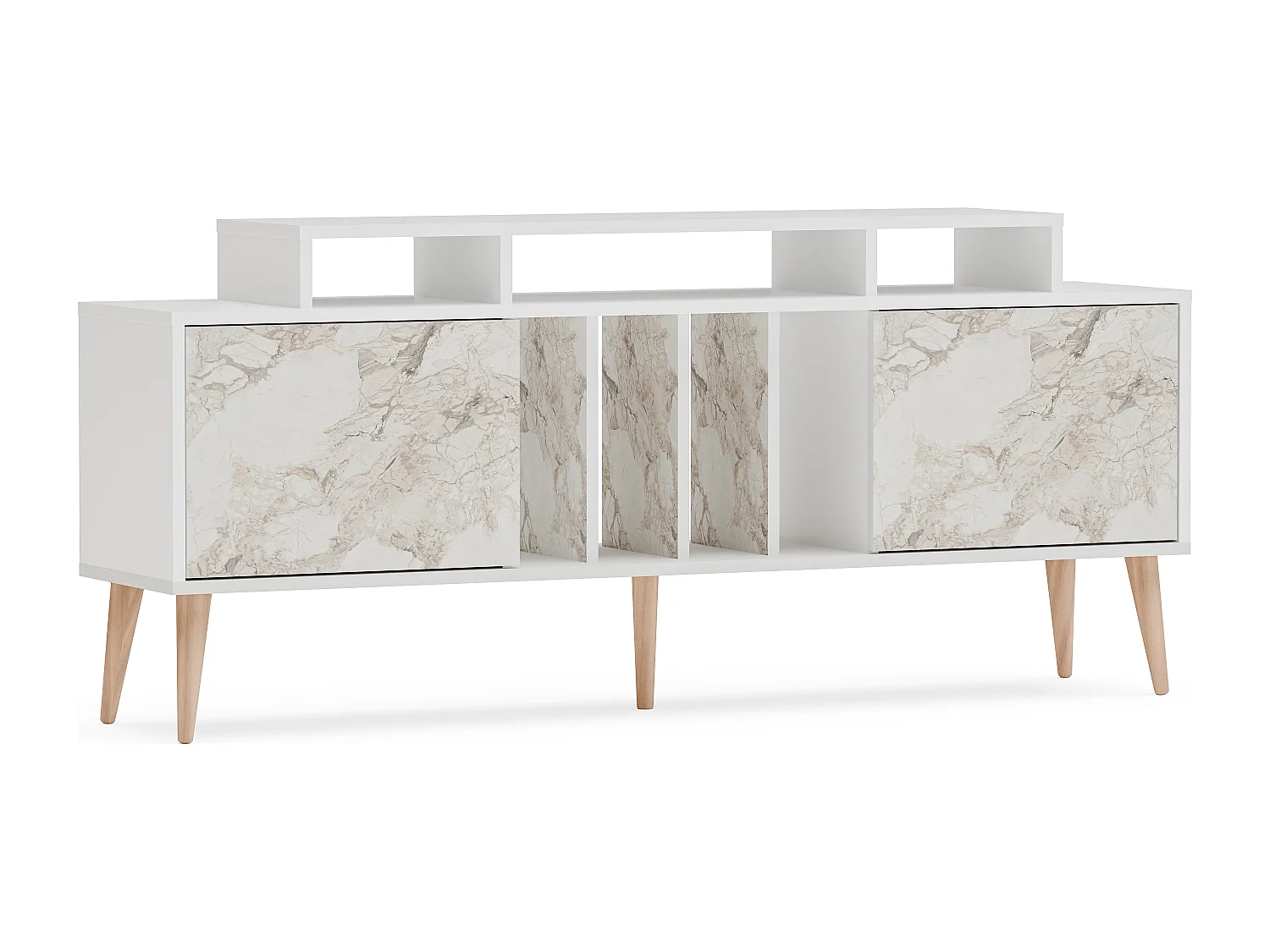 Decorotika Char  TV Unit for TVs up to 72 inch White and White Marble Effect