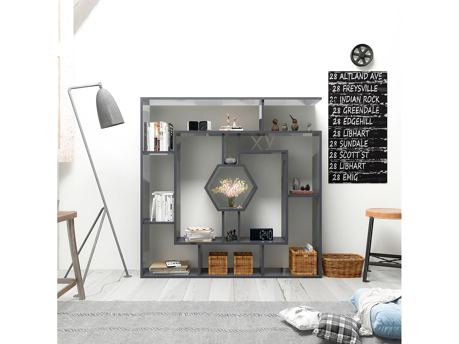 Decorotika Labrina Geometric Design Bookcase - 134 cm H x 134 cm W x 23 cm D