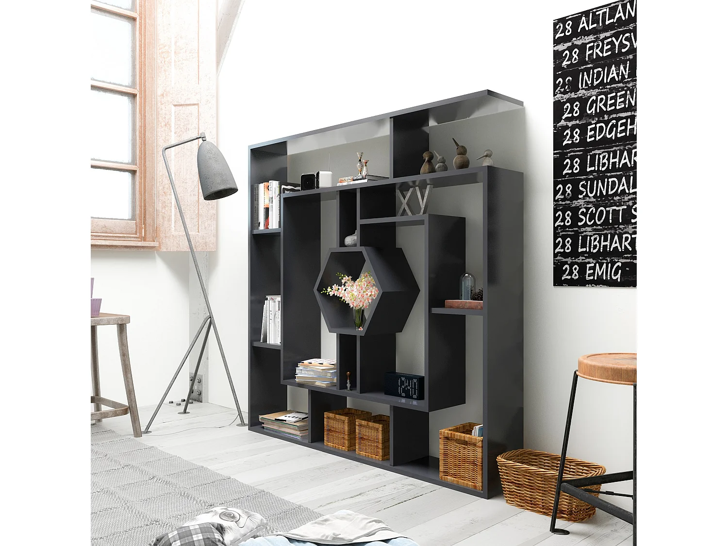 Decorotika Labrina Geometric Design Bookcase - 134 cm H x 134 cm W x 23 cm D