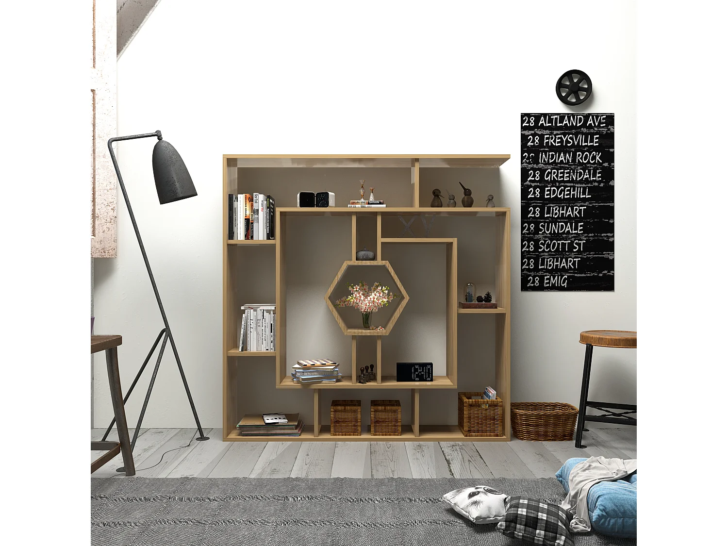 Decorotika Labrina Geometric Design Bookcase - 134 cm H x 134 cm W x 23 cm D