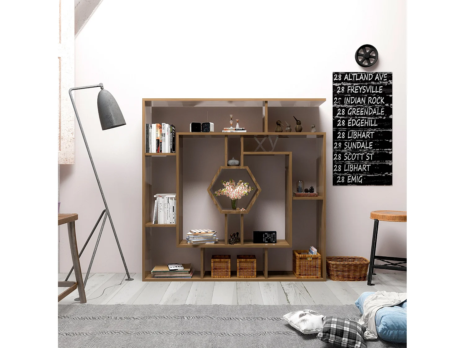 Decorotika Labrina Geometric Design Bookcase - 134 cm H x 134 cm W x 23 cm D