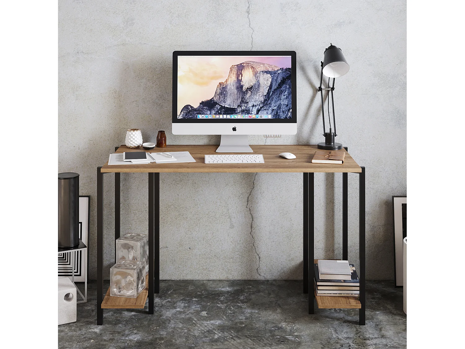 Decorotika Reader Computer Desk with Metal Frame - W 120 cm x H 73.8 cm x D 60 cm