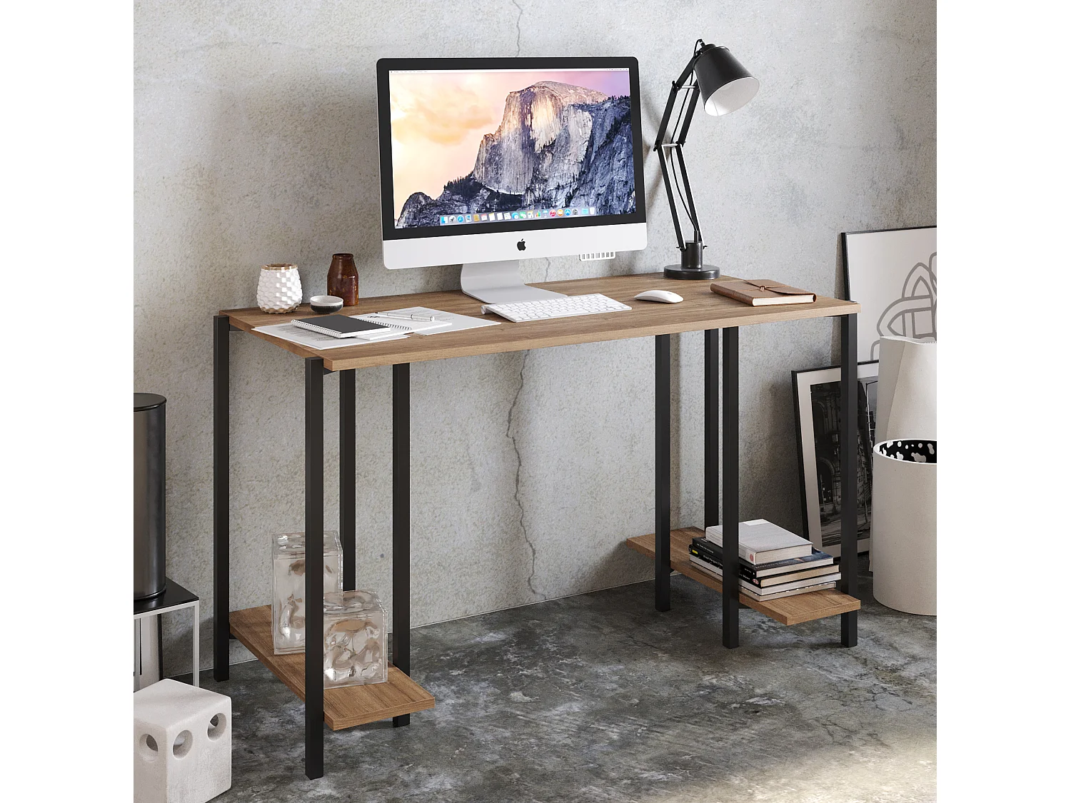 Decorotika Reader Computer Desk with Metal Frame - W 120 cm x H 73.8 cm x D 60 cm