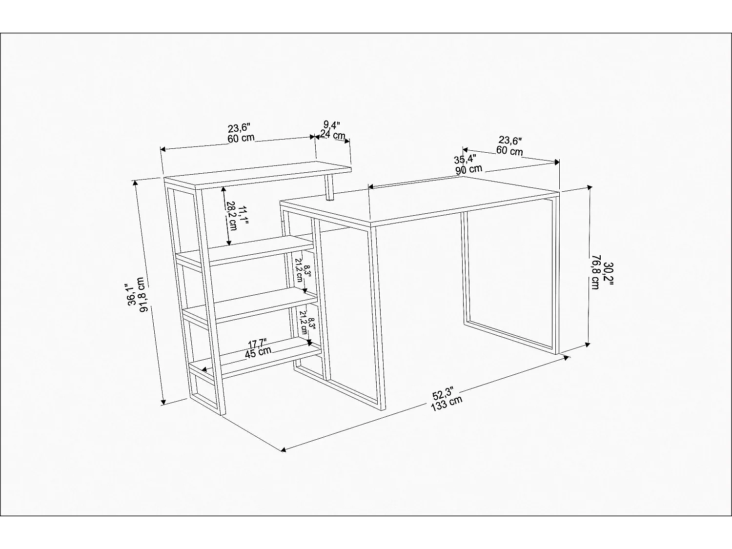Decorotika Reader Computer Desk with Metal Frame - W 120 cm x H 73.8 cm x D 60 cm