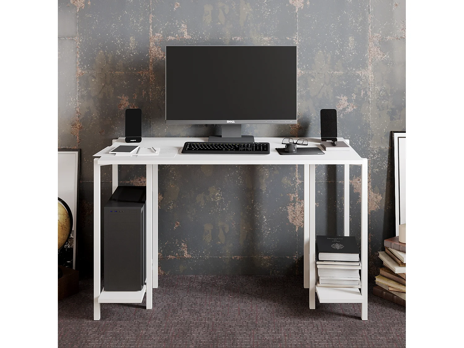 Decorotika Reader Computer Desk with Metal Frame - W 120 cm x H 73.8 cm x D 60 cm