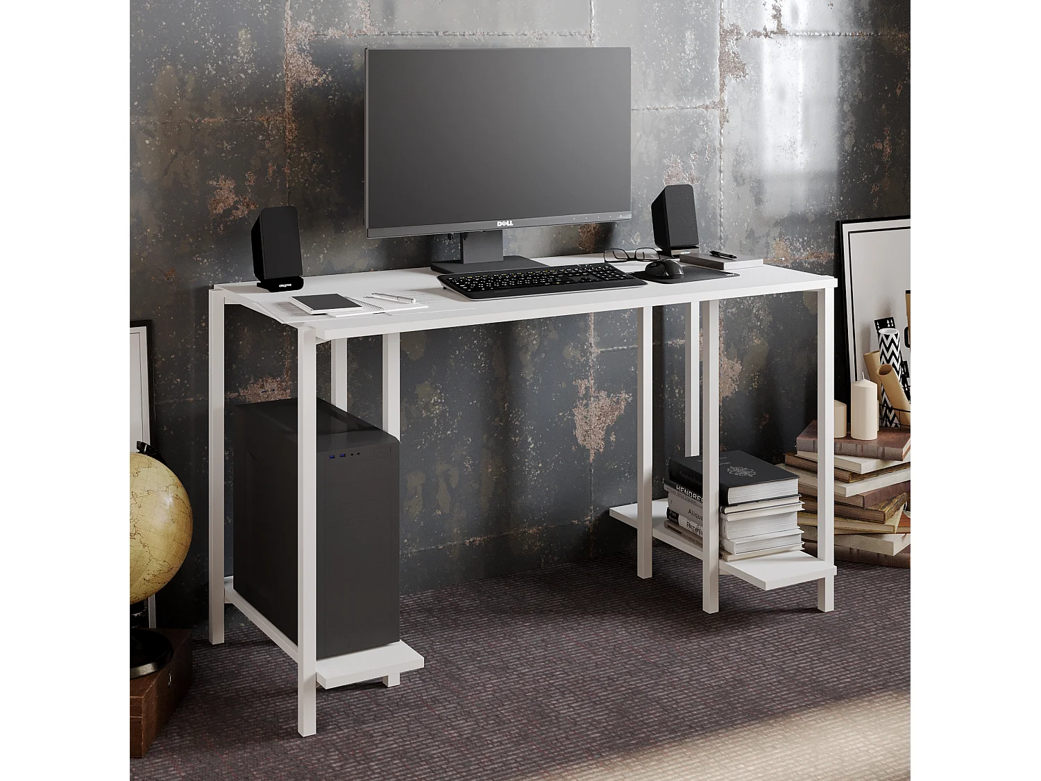 Decorotika Reader Computer Desk with Metal Frame - W 120 cm x H 73.8 cm x D 60 cm
