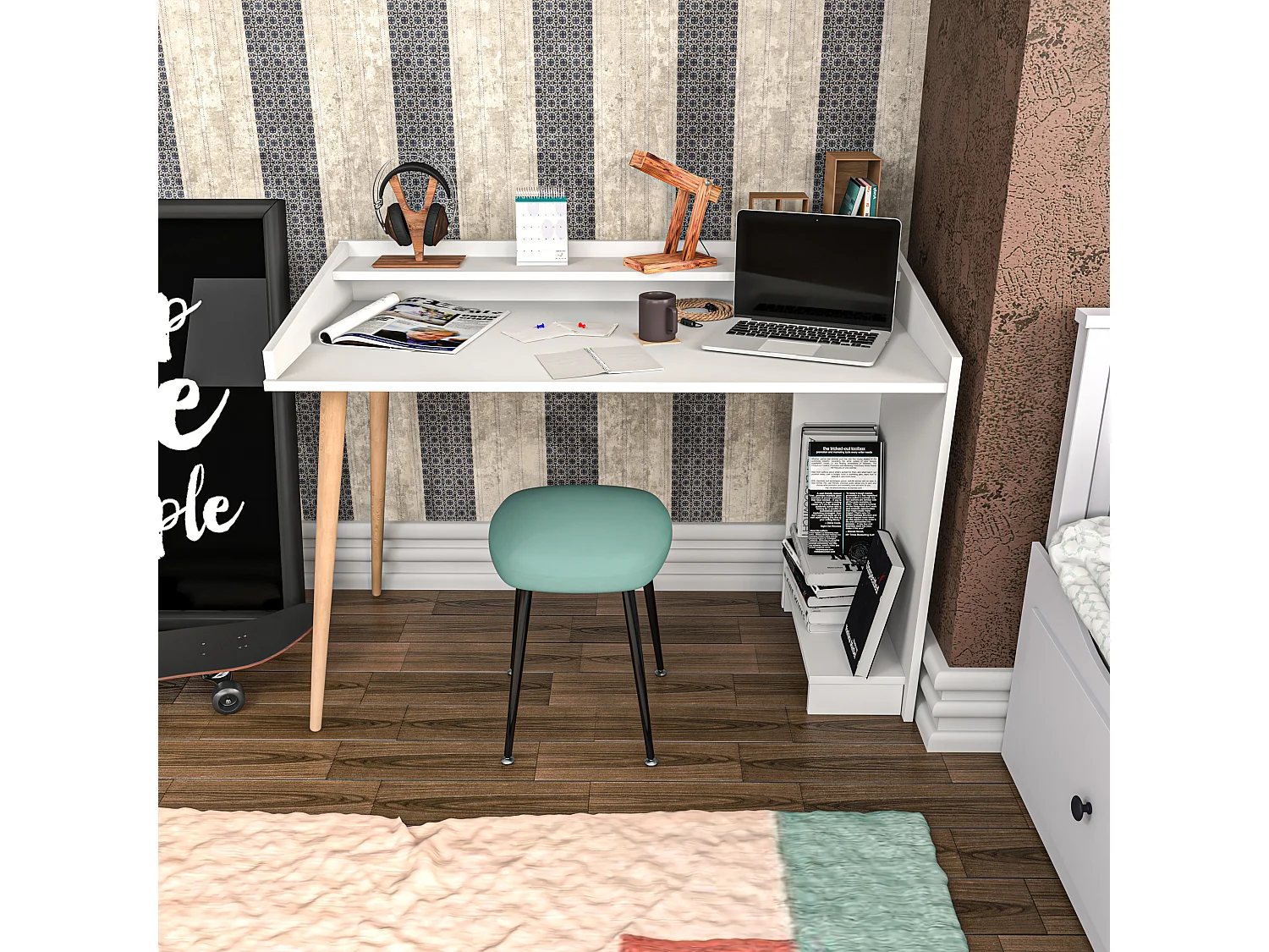 Decorotika Vanessa 121 cm Study Desk with Wooden Legs