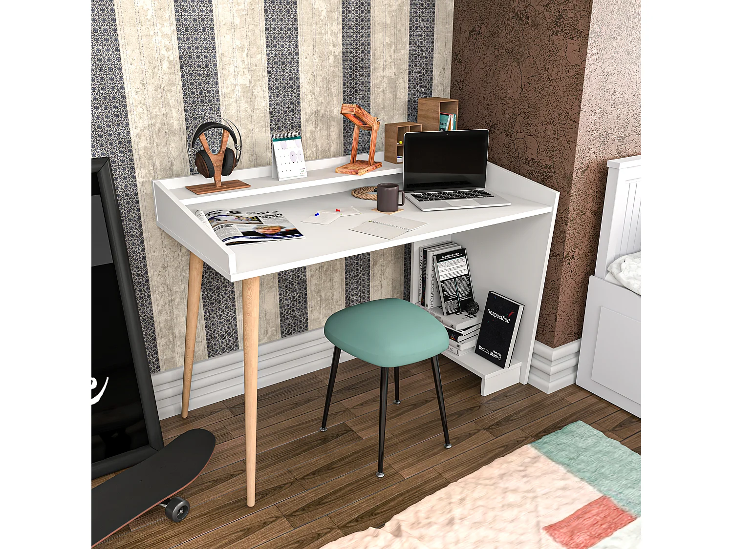Decorotika Vanessa 121 cm Study Desk with Wooden Legs