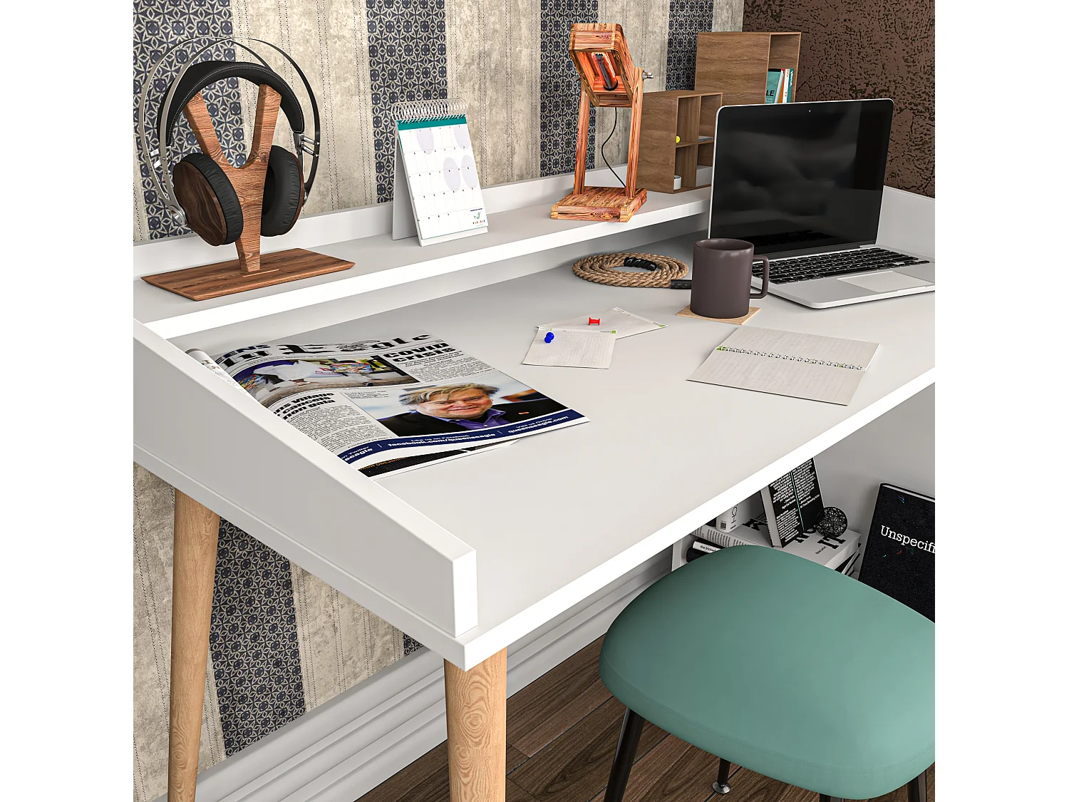 Decorotika Vanessa 121 cm Study Desk with Wooden Legs