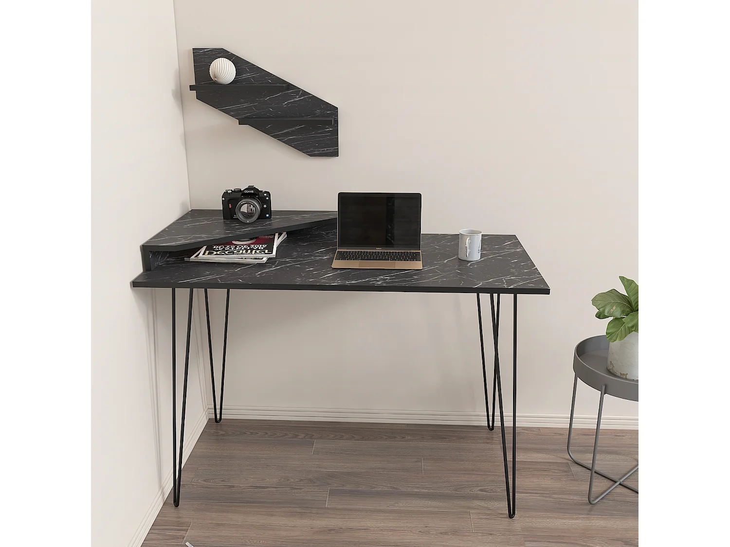 Decorotika Desalvo Study Desk with Wall Shelf and Metal Legs - W 120 cm x H 75 cm x D 60 cm