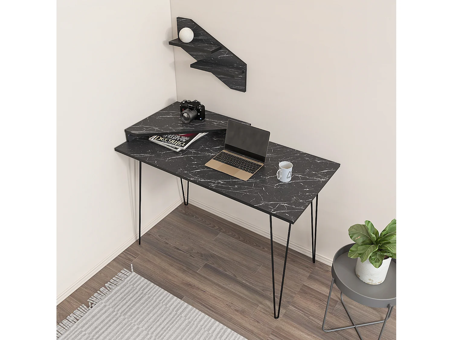 Decorotika Desalvo Study Desk with Wall Shelf and Metal Legs - W 120 cm x H 75 cm x D 60 cm