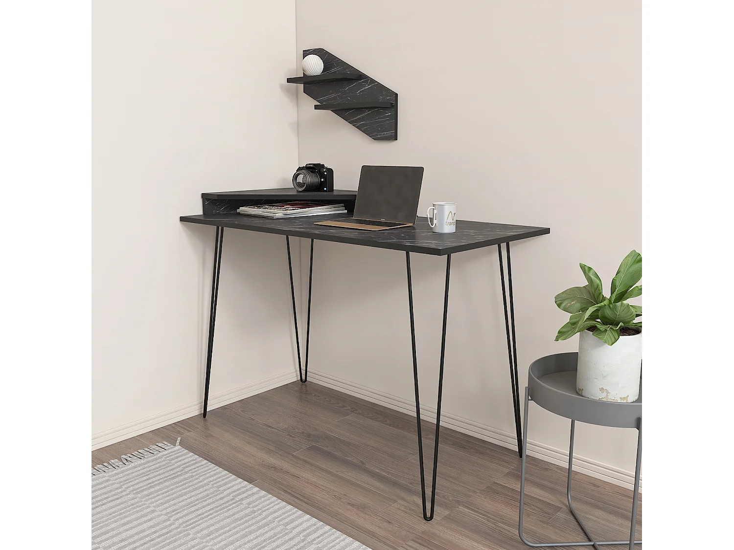 Decorotika Desalvo Study Desk with Wall Shelf and Metal Legs - W 120 cm x H 75 cm x D 60 cm