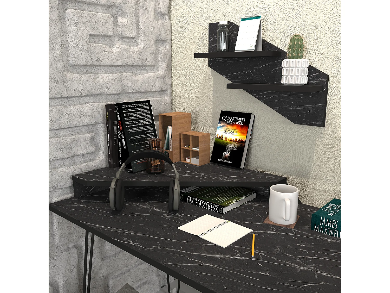 Decorotika Desalvo Study Desk with Wall Shelf and Metal Legs - W 120 cm x H 75 cm x D 60 cm
