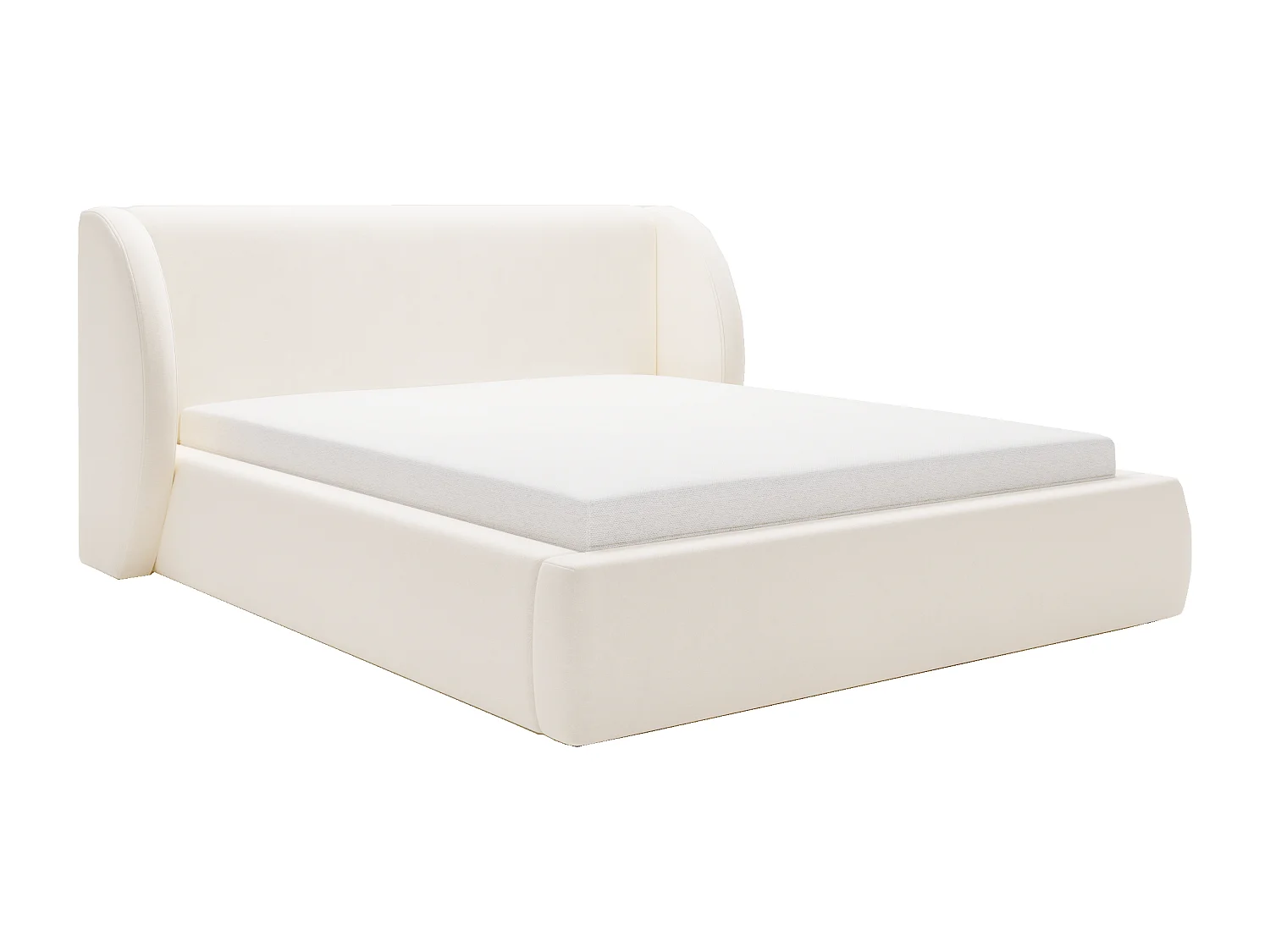 BESILIO Lit tapissé 160x200 Kylie – lit avec coffre de rangement et sommier, tête de lit moderne, lit coffre chambre – Crème