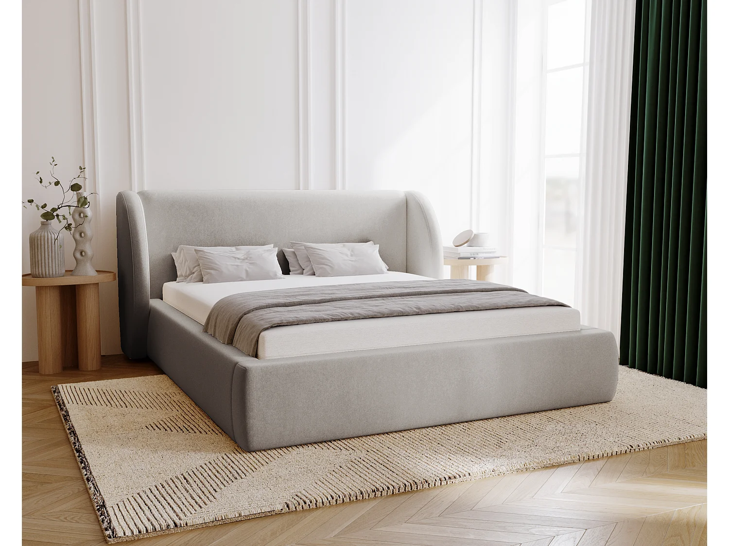 BESILIO Gestoffeerd bed 140x200 Kylie – bed met opbergruimte en lattenbodem, modern hoofdbord, opbergbed slaapkamer – Lichtgrijs