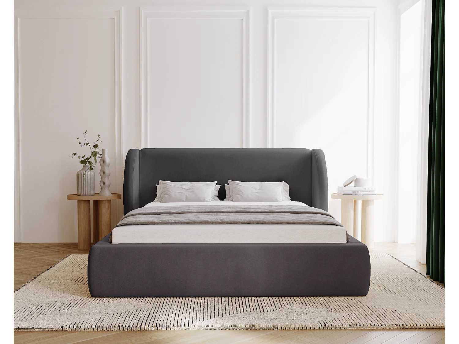 BESILIO Gestoffeerd bed 140x200 Kylie – bed met opbergruimte en lattenbodem, modern hoofdbord, opbergbed slaapkamer – Zwart